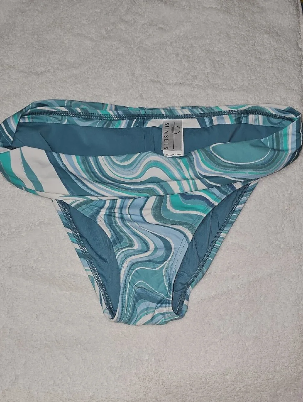 Blue Teal Marble-Print Ruffle Halter Bikini